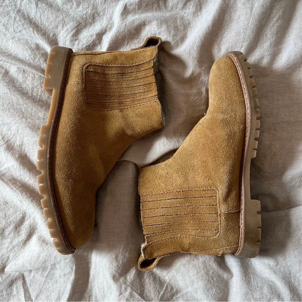 Madewell Carlin shearling suede Chelsea boot ankle booties 6.5 tan brown - Picture 6 of 10
